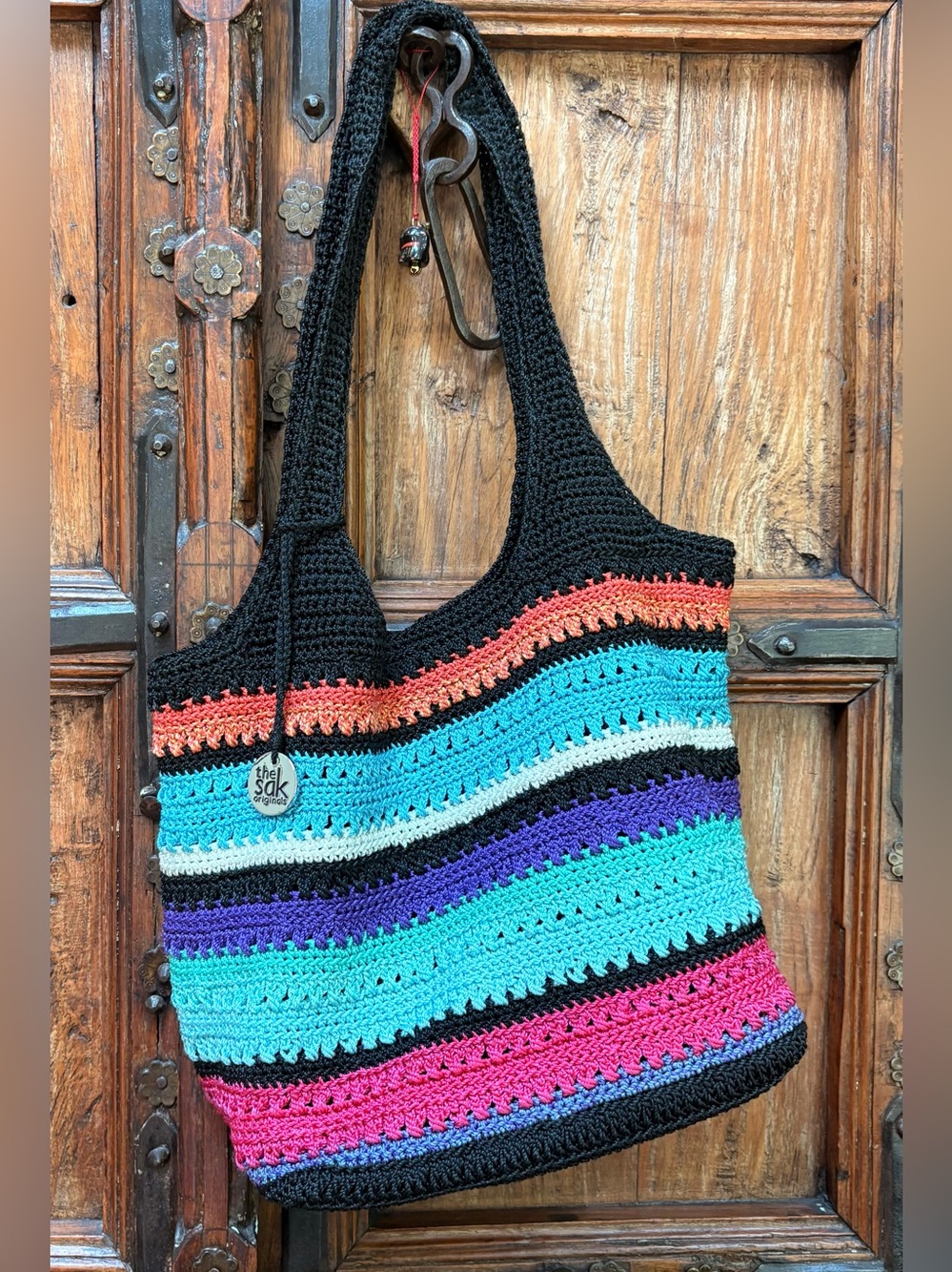 VTG The Sak Crochet Striped Shoulder Bag Medium Boho Shoulder Bag Lined
